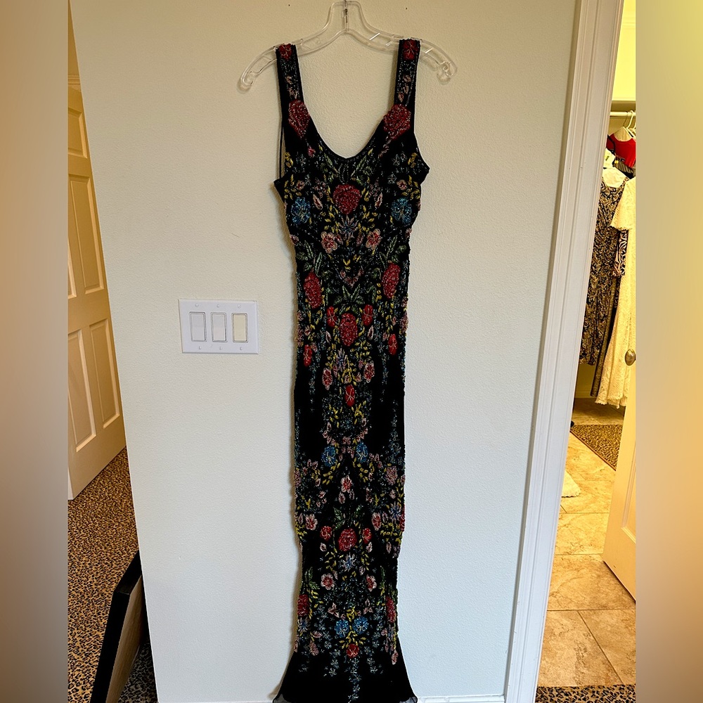 Vintage Eavis & Brown Beaded Floral Evening Gown